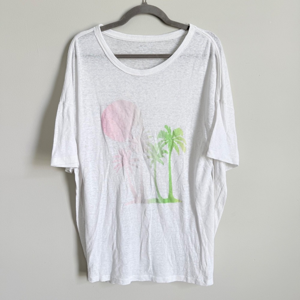 Aerie Womens XL White Palm Tree Sun Graphic Oversized Burnout T-Shirt Tee